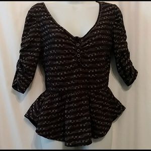 Free People Cotton Ruched Sleeve Peplum Top (M)